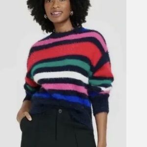 NWT a new day crewneck, multiple colors stripes fuzzy, pullover sweater size XL